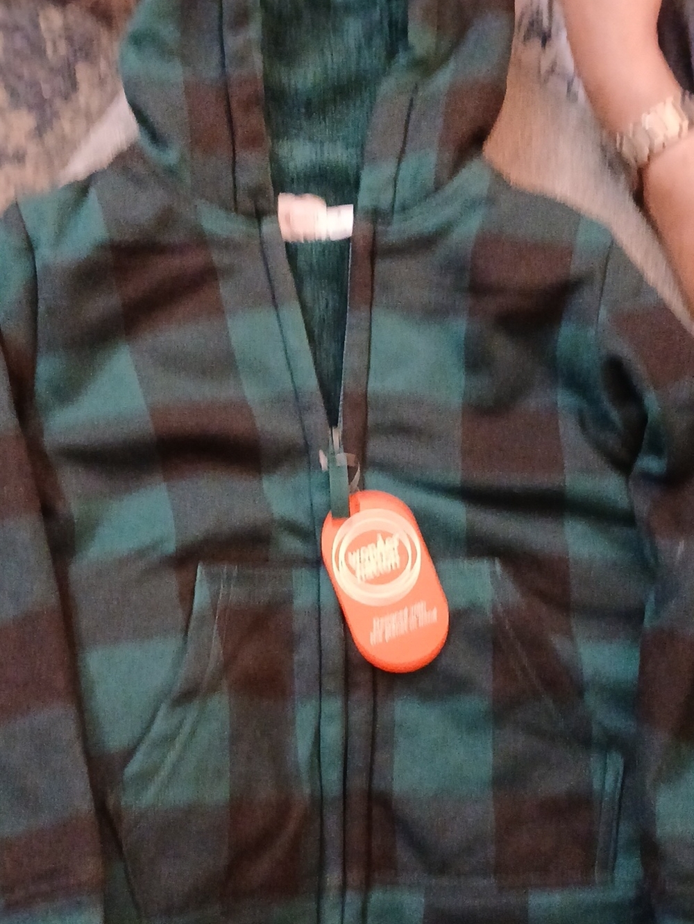 wonder nation Green and Black Plaid Zip-Up Hoodie
